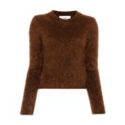 Ami Paris Borstad Crew Neck Tröja Brown, Dam