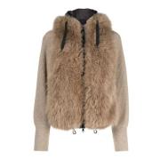 Brunello Cucinelli Shearling Cashmere Kappa med Monile Broderi Brown, ...