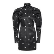 Rotate Birger Christensen Polka Dot Puff Ärm Mini Klänning Black, Dam