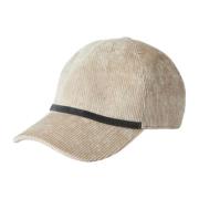 Brunello Cucinelli Beige Corduroy Baseballkeps med Monile Dekoration B...