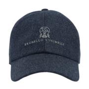 Brunello Cucinelli Blått Ull-Kashmir Broderad Hatt Blue, Herr