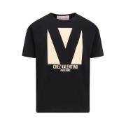 Valentino Bomull Crew-neck T-shirt med Print Black, Herr