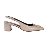 Tory Burch Beige läder slingback med metall detalj Brown, Dam