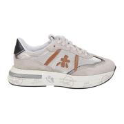 Premiata Beige mocka och tekniskt tyg sneakers Multicolor, Dam