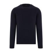 Roberto Collina Navy Stickat Crew Neck Långärmad Blue, Herr