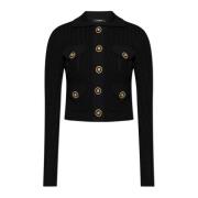 Balmain Spetsstickad tröja med krage Black, Dam