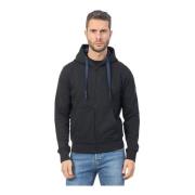 YES ZEE Svart Fullzip Hoodie med Kängurufickor Black, Herr