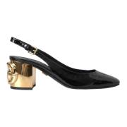 Dolce & Gabbana Svart Guld Dekorerade Slingback Skor Black, Dam