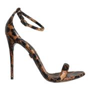 Dolce & Gabbana Leopard Läderrem Sandaler Brun Black, Dam