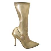 Dolce & Gabbana Elegant Guld Boot Socks med Rhinestones Yellow, Dam