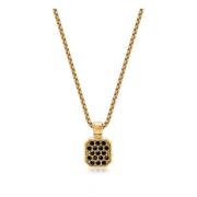 Nialaya Gold Necklace with Black CZ Square Pendant Yellow, Herr