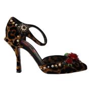 Dolce & Gabbana Leopard Ankelrem Sandaler med Blomsterdekorationer Bro...