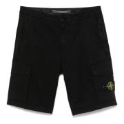 Stone Island Svarta Cargo Bermuda Shorts med Badge Black, Herr