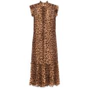 Zimmermann Brun Midi Klänning Elegant Volang Rynkad Brown, Dam