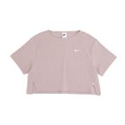 Nike Ribbad Crop Top i Jersey Pink, Dam