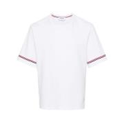 Thom Browne Randig Bomull T-shirt med Logotyp White, Herr