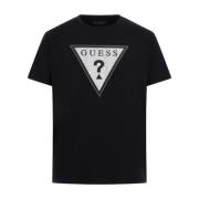 Guess Svart Logotyp Tryck Bomull T-shirt Black, Herr