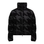 Moncler Kort dunjacka med hundtandsmönster Black, Dam