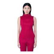 Issey Miyake Veckad High-Neck Top Red, Dam