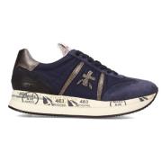 Premiata Läderblandning Sneakers med Blankdetaljer Blue, Dam