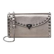 Valentino Garavani Nitar Läder Kedjeplånbok Silver Gray, Dam