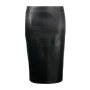 Saint Laurent Svart Satin Midi Kjol Black, Dam