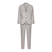 Brunello Cucinelli Beige Linne Ull Silk Blazer Byxor Gray, Herr