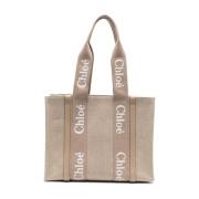 Chloé Beige Canvas Tote med Läderkant Beige, Dam