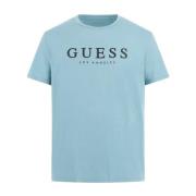 Guess Blått Logotyp Bomull T-shirt Blue, Herr