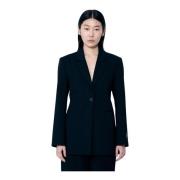 Ganni Twill Suiting Blazer med Justerbar Midja Black, Dam