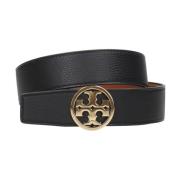 Tory Burch Bälte i kornläder med logospänne Black, Dam