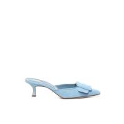 Manolo Blahnik Blå Mocka Kitten Heel Mules Blue, Dam