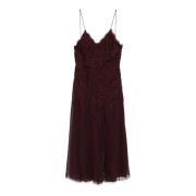 Ermanno Scervino Bordeaux Chiffong Midi Klänning med Broderi Red, Dam