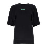 Ganni Stretch Svart Polyester T-shirt Black, Dam