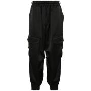 Y-3 Svarta Satin Wide Leg Cargo Byxor Black, Dam