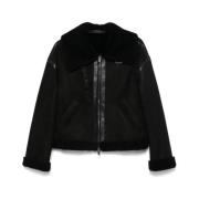 Salvatore Santoro Shearling Spänne-Krage Läderjacka Black, Dam