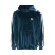 Needles Blå Sammet Broderad Logga Hoodie Blue, Herr