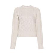 Fabiana Filippi Beige Lamé Crew Neck Sweater Beige, Dam