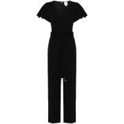 Calvin Klein Svart V-ringad Jumpsuit med Bälte Black, Dam