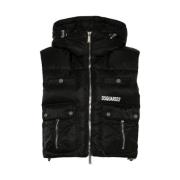 Dsquared2 Svart Vadderad Huva Väst Black, Dam