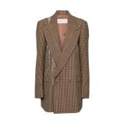 Dries Van Noten Rostbrun Rutig Ulljacka Brown, Dam