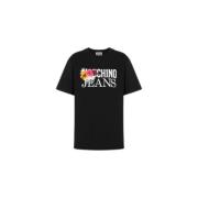 Moschino Svart T-shirt med Blomma Logotyp Tryck Black, Dam