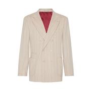 Brunello Cucinelli Beige Ull-Kashmir Jacka Vertikal Rand Beige, Herr