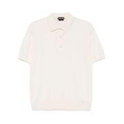 Tom Ford Beige Polo Krage Stickad Tröja White, Herr