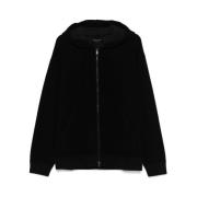 Roberto Collina Svart Merinoullblandning Dragkedja Hoodie Black, Herr