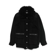 IRO Svart Shearling Trim Ullblandning Jacka Black, Dam