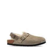 Birkenstock Taupe Slingback Skor med Shearling Foder Brown, Dam