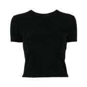 T by Alexander Wang Svart Stickad Logotyp T-shirt Black, Dam