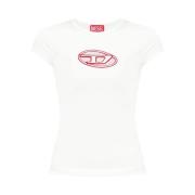 Diesel Vit Rund Hals Logo T-shirt White, Dam