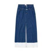 Closed Denim Color-Block Kjol med Slits Blue, Dam